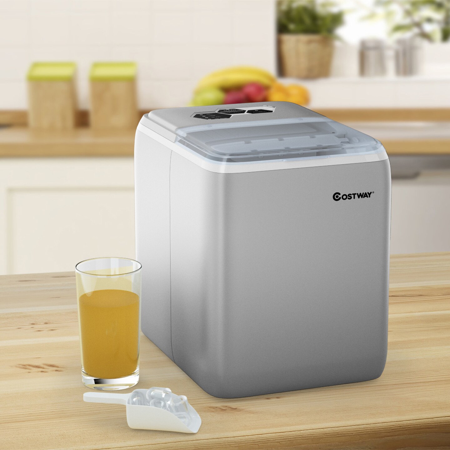 Costway Portable Countertop Ice Maker Machine 44Lbs/24H Self-Clean w/Scoop SilverBlackRedNavy