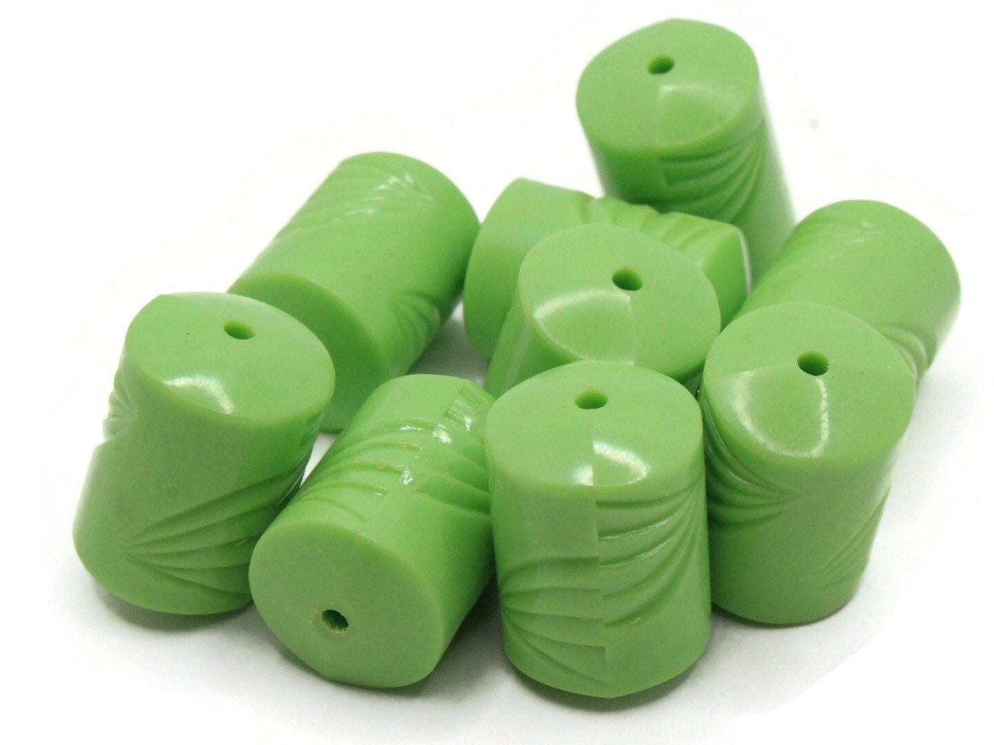 10 22mm Green Plastic Tube With Wave Design Vintage Plastic Beads