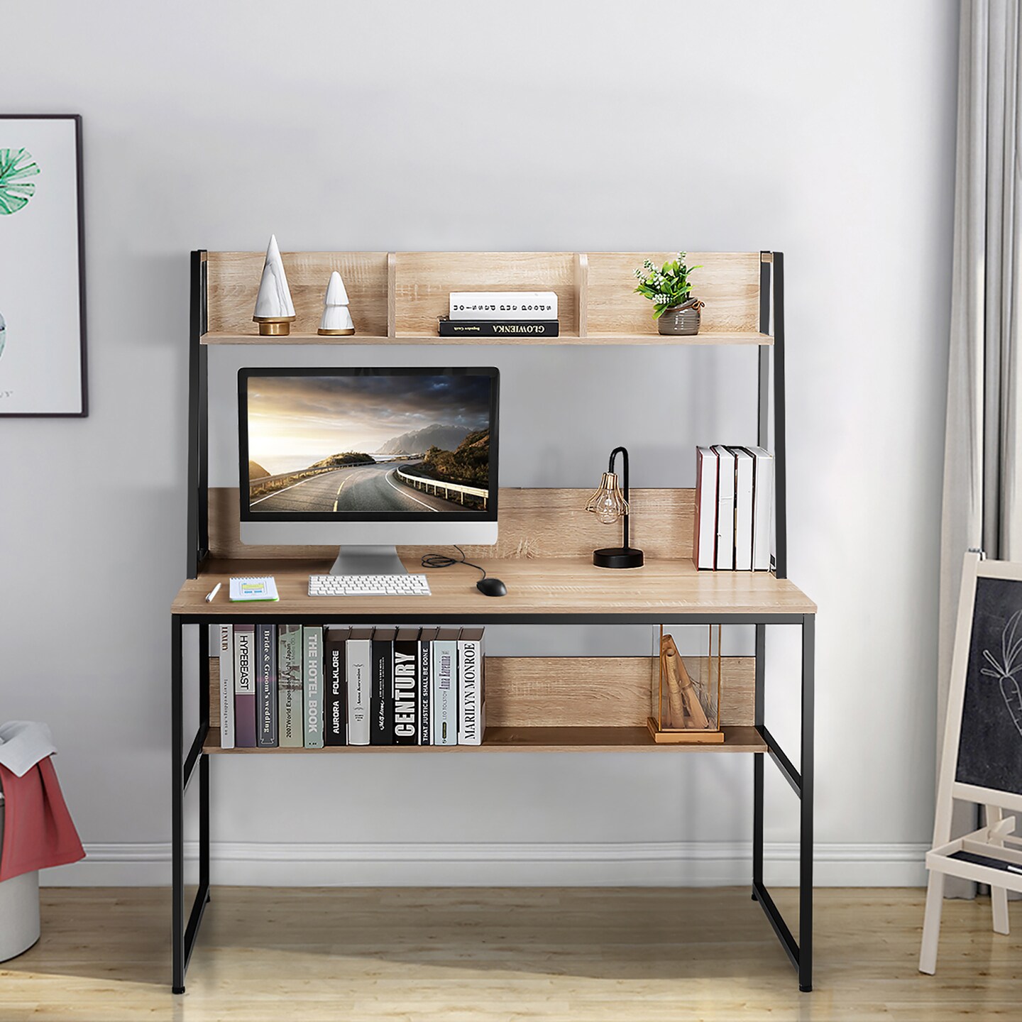 Costway 47'' Computer Desk w/ 3 Storage Cubes & Open Bookcase Home Office