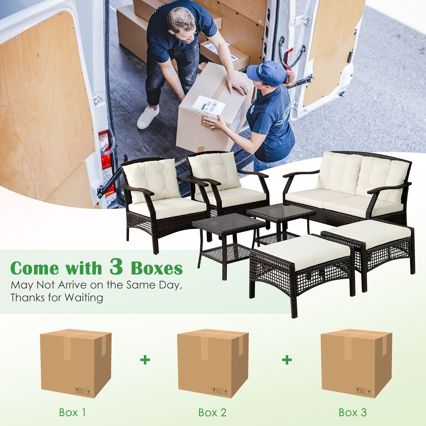 Costway 7PCS Patio Rattan Furniture Set Cushioned Sofas Loveseat Yard W/Waterproof Cover