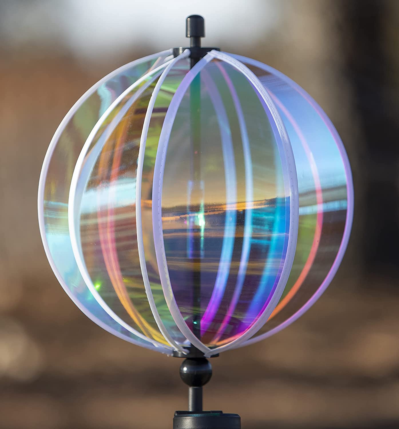 In the Breeze 2657 - 11 Inch Iridescent Gazing Ball Spinner with Solar Light
