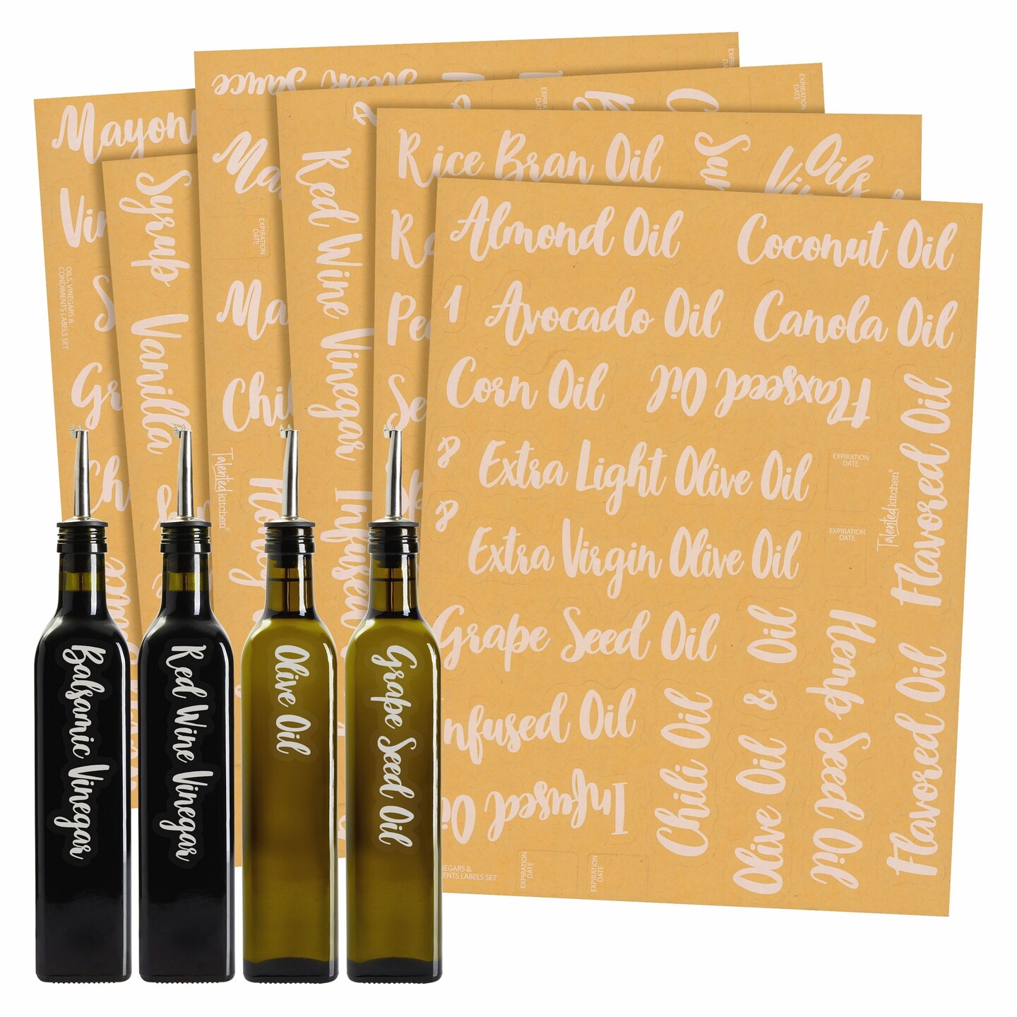 Talented Kitchen 132 White Cursive Font Oil and Vinegar Labels for ...