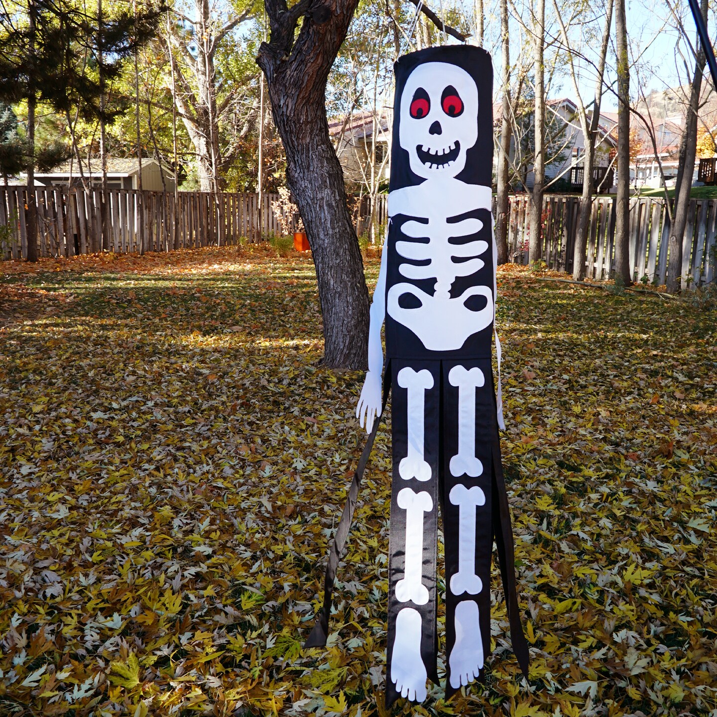 In the Breeze Lil' Bones Skeleton 40 Inch Windsock - Hanging Halloween Decoration - Outdoor Holiday Decor