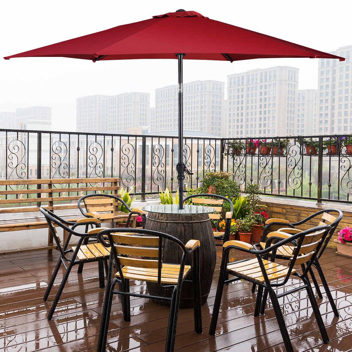Costway 10 FT Patio Umbrella Patio Market Steel Tilt W/ Crank Outdoor Yard Garden