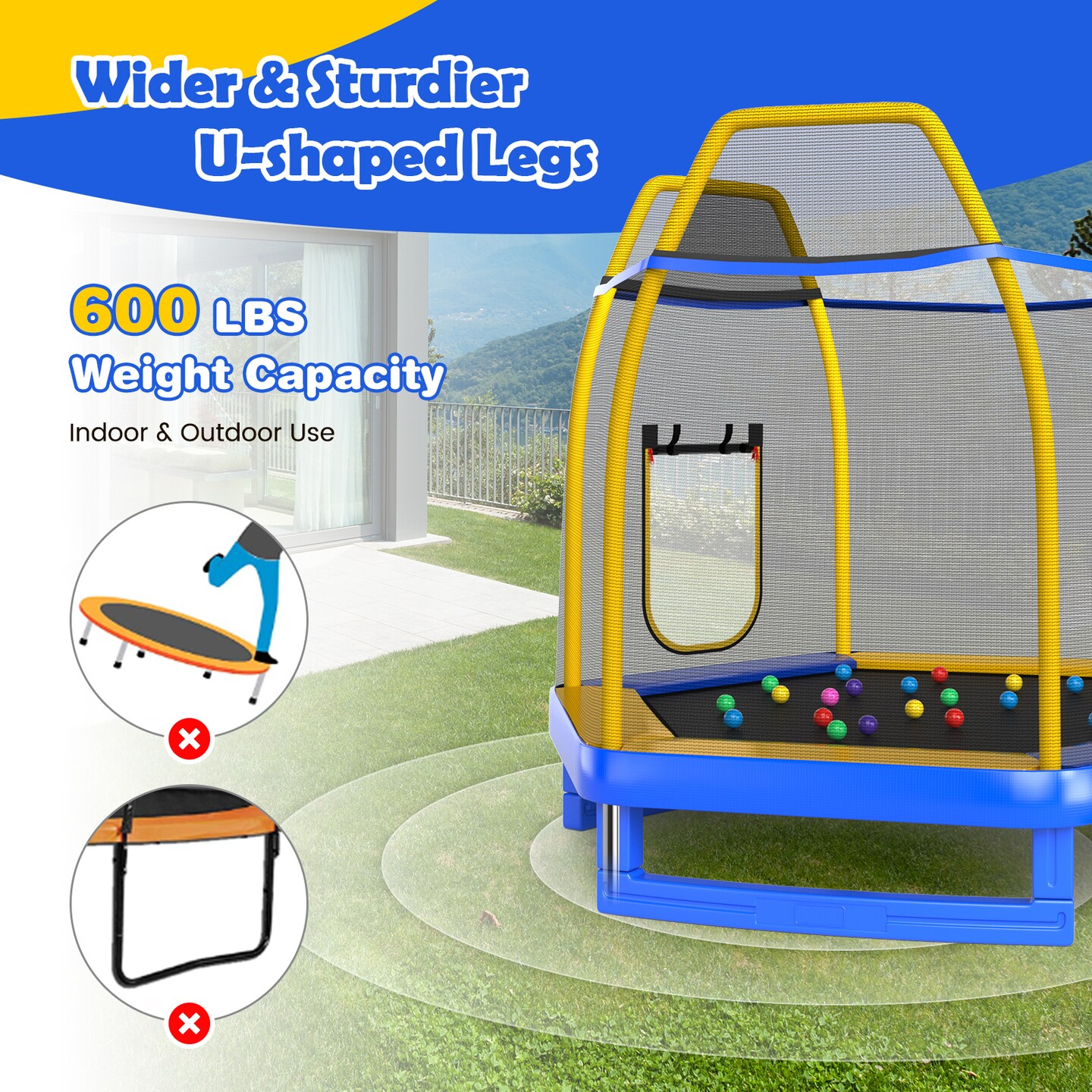 Trampoline with Ladder and Slide for Indoor and Outdoor