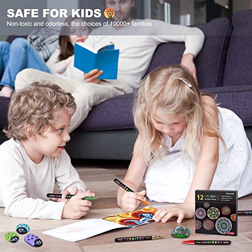 12 Colors Acrylic Paint Pens, Marker Pens for DIY Craft Projects Waterproof Paint Art Marker for Rock Painting, Ceramic, Glass,Canvas,Mug,Wood,0.7mm fine tip (12 PCS)