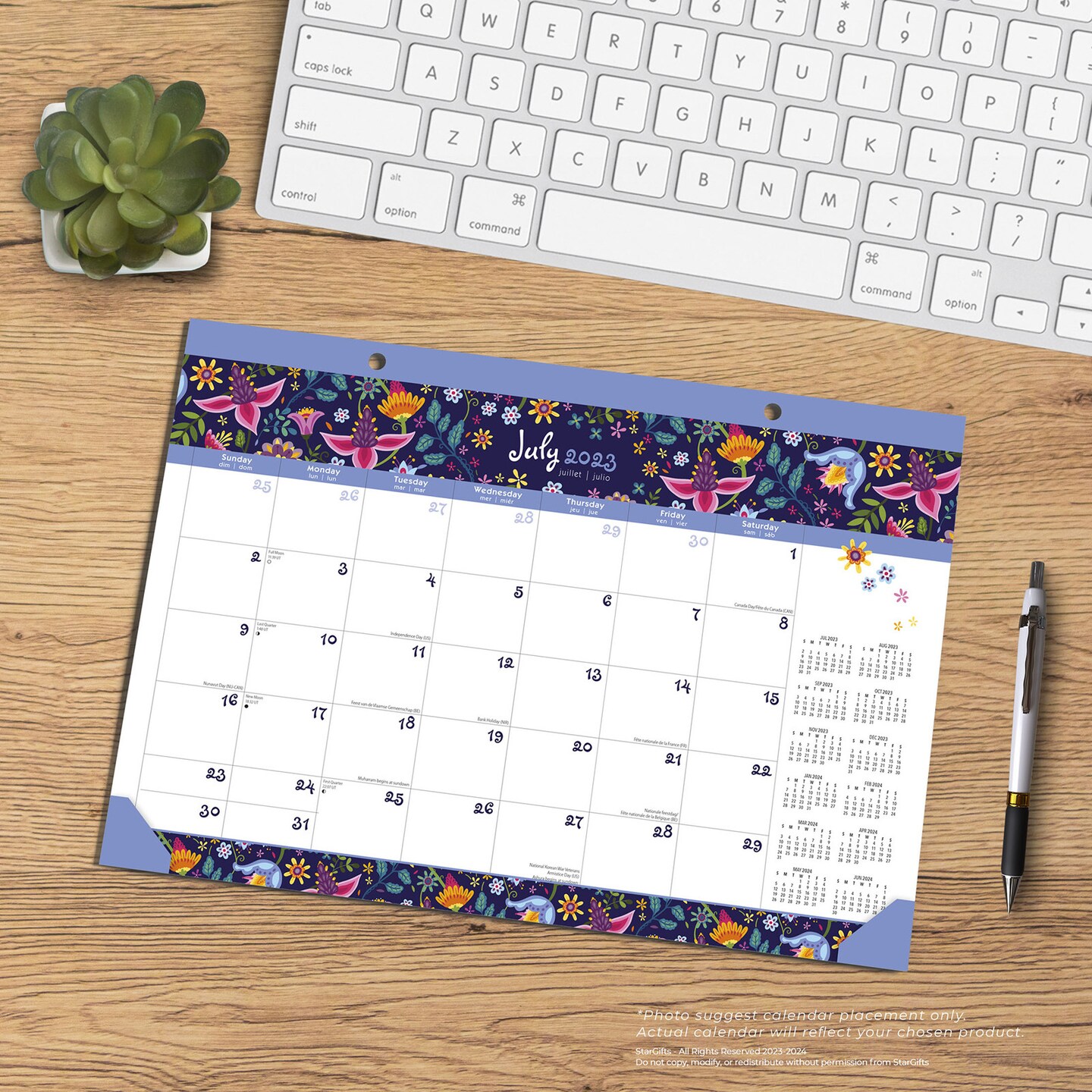 Floral Splendor | 2024 15.5 x 11 Inch 18 Months Monthly Desk Pad | July 2023 - December 2024 | StarGifts | Planning Stationery