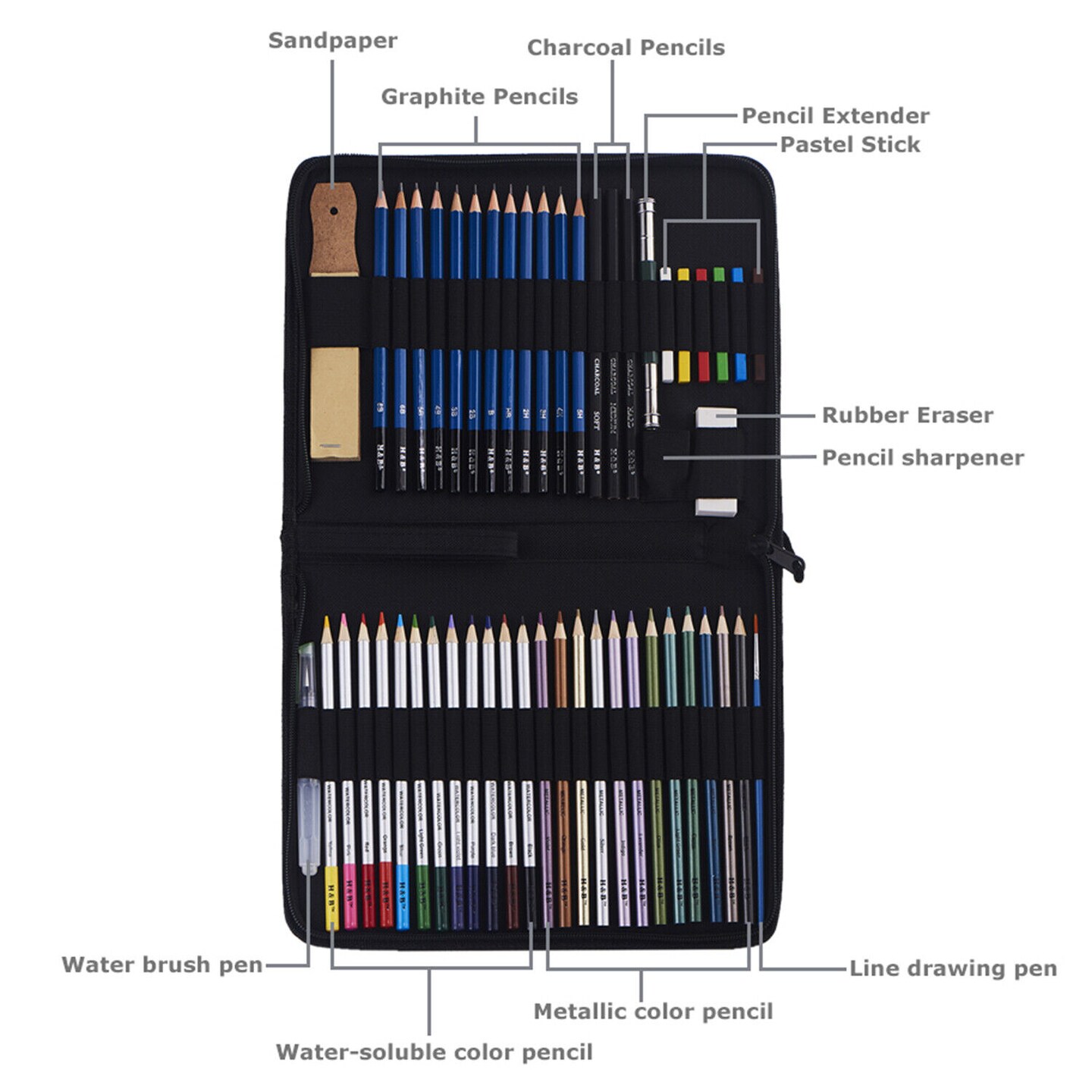 51-Piece Professional Drawing Set with Pencils, Sketch Charcoal, and Art Bag