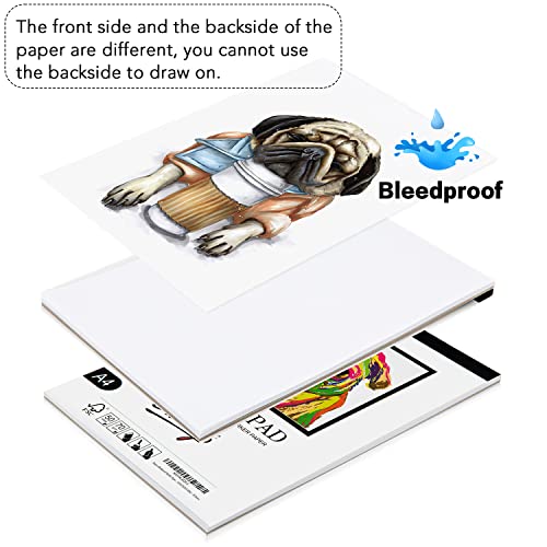 Bleedproof Marker Paper Pad, A4(8.27"X11.69"), 50 Sheets, 18 LB / 70 GSM, Glue-Bound, 100% Cotton, White, Ideal for Use with Markers and Ink Mediums