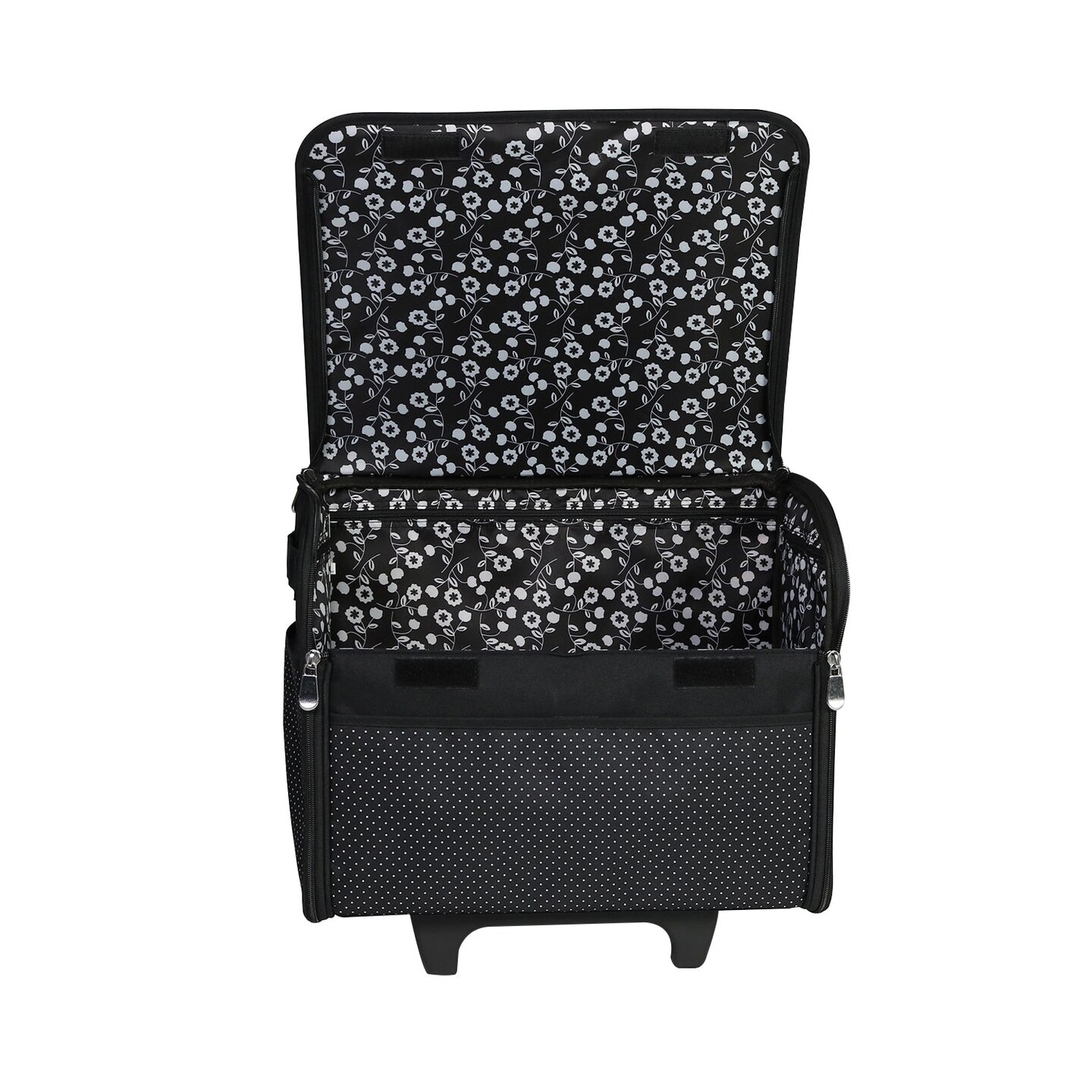 Collapsible Rolling Sewing Machine Case, Black Polka Dot