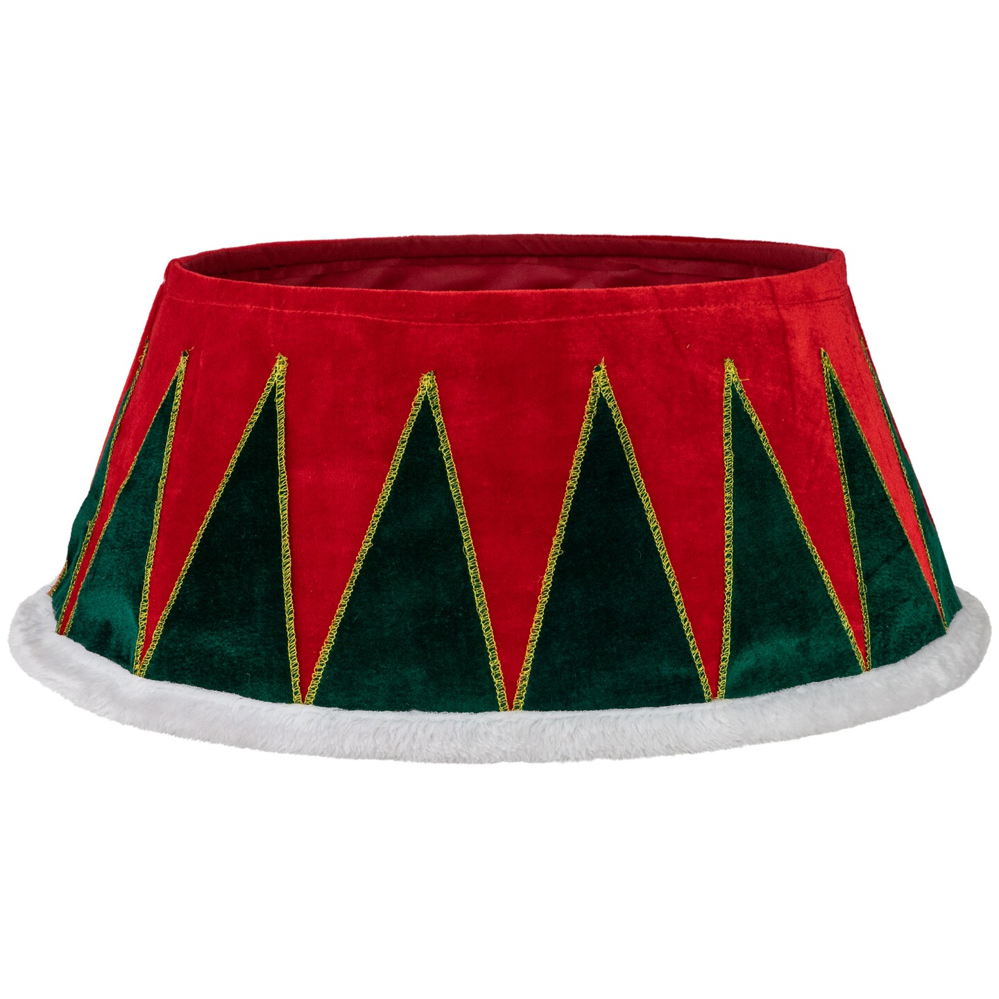 Northlight 25&#x22; Red and Green Drum with White Trim Christmas Tree Collar