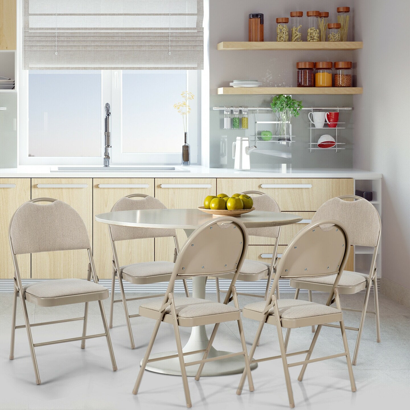 Set of 6 Folding Fabric Upholstered Metal Chairs