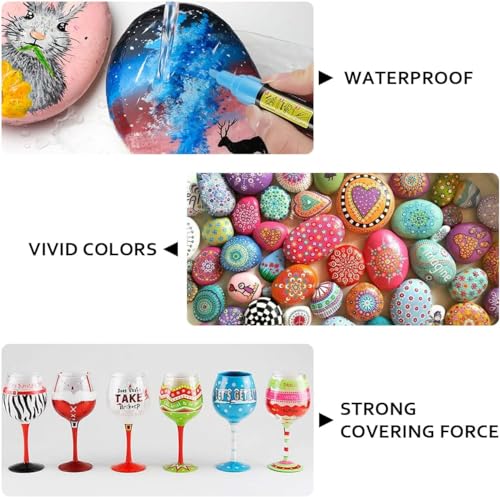 18 Colors Acrylic Paint Pens, Acrylic Paint Markers Paint Pens Paint Makers for Rocks Craft Ceramic Glass Wood Fabric Canvas -Art Crafting Supplies