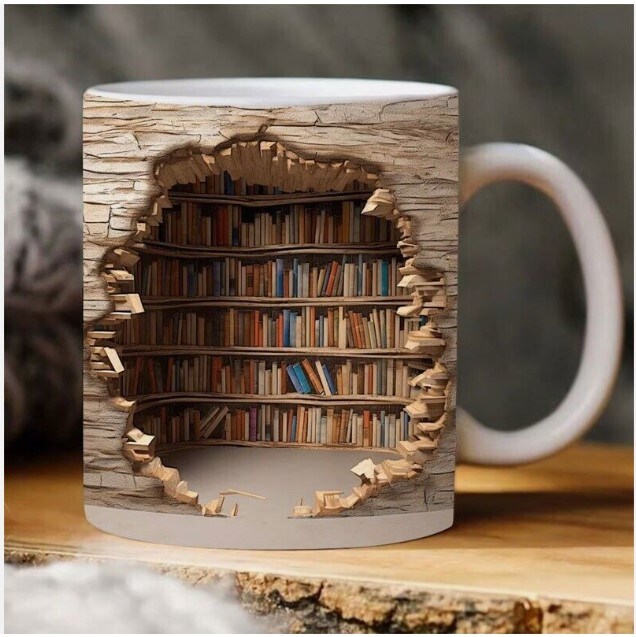 Book Lover Ceramic Mug Shelf Cup 2024 3D Bookshelf Mug-Library Book Shelf Mugs