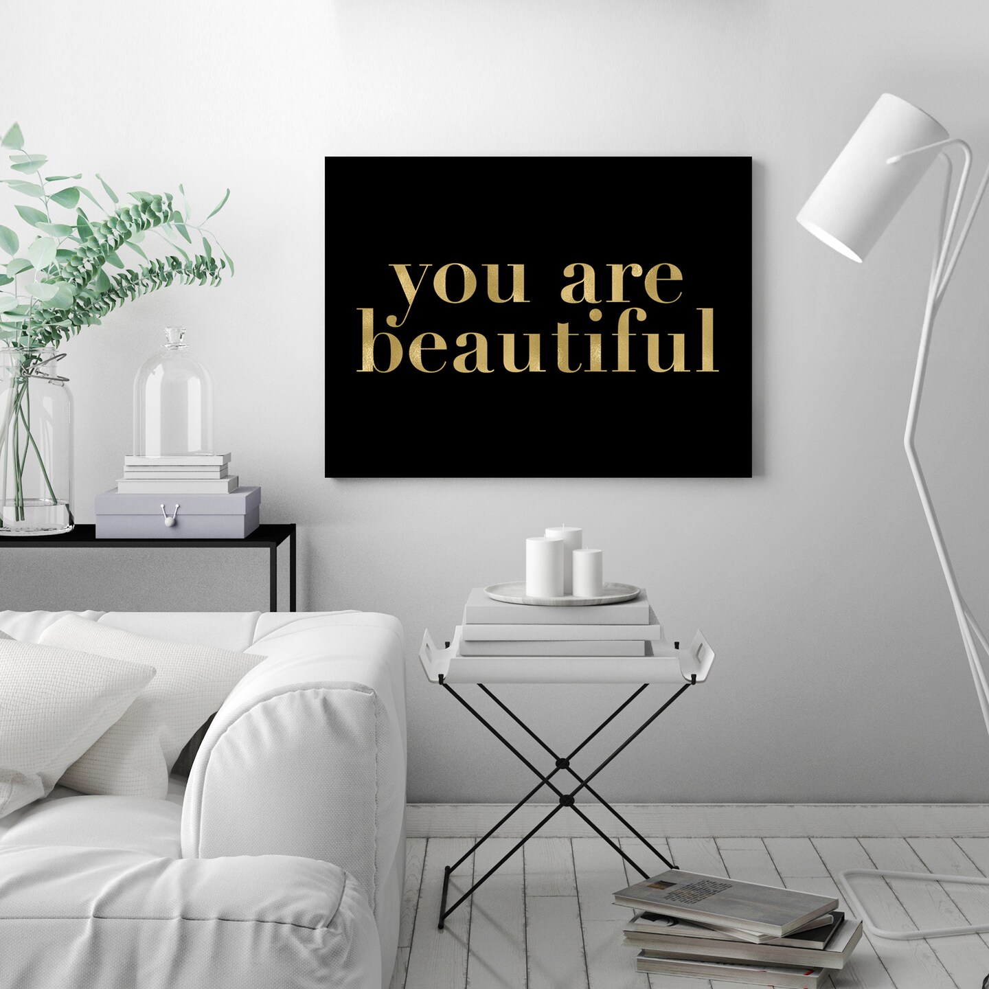 You Are Beautiful Gold On Black by Amy Brinkman  Gallery Wrapped Canvas - Americanflat