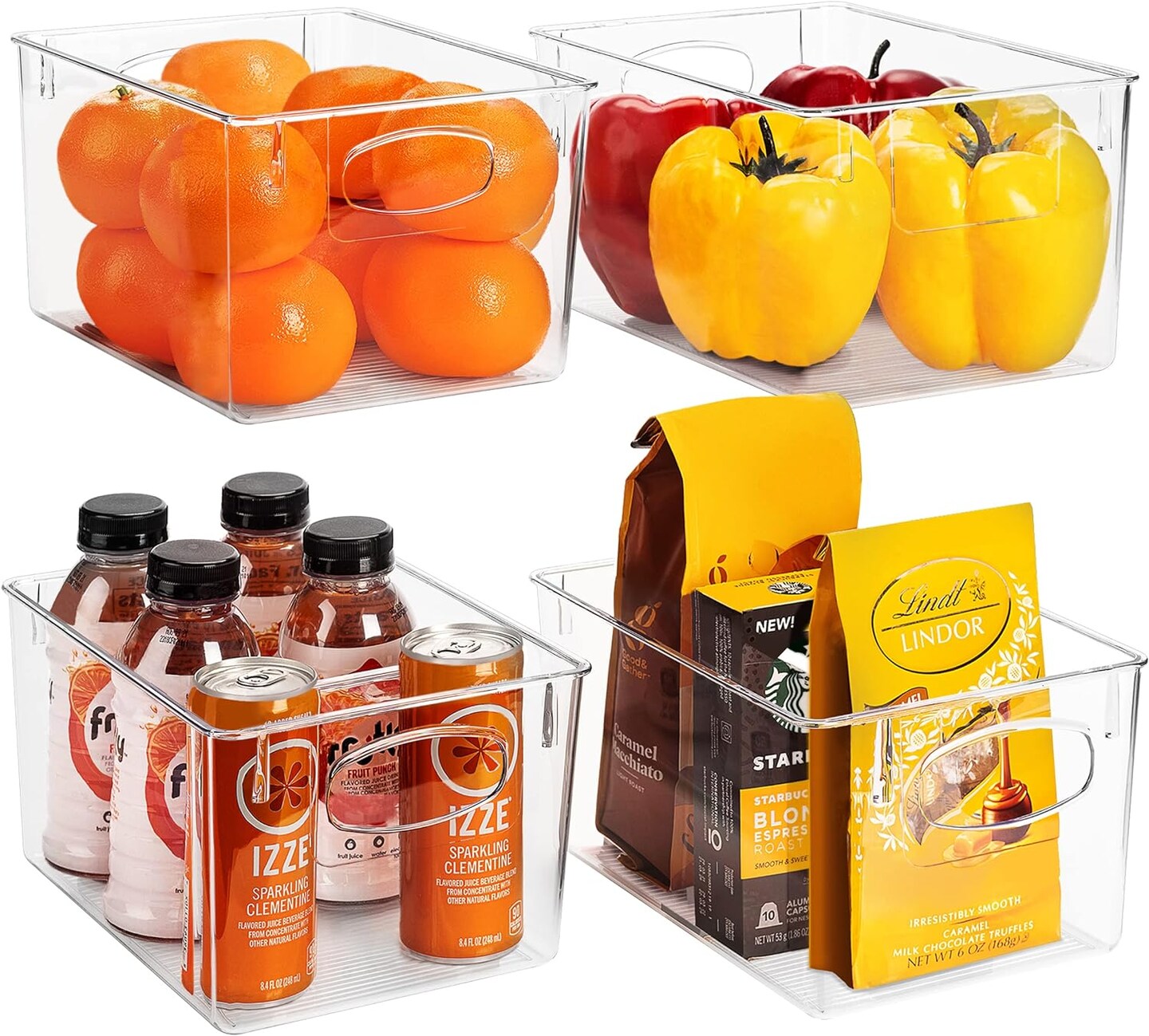 Sorbus Medium Plastic Storage Bins - for Kitchen Organization, Pantry Organizers and Storage, Fridge Organizer, Cabinet Organizer, Refrigerator Organizer Bins - Clear Storage Bins (4 pack)