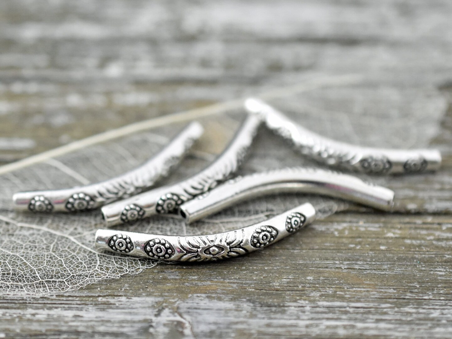 *20* 38x4mm Antique Silver Curved Tube Beads