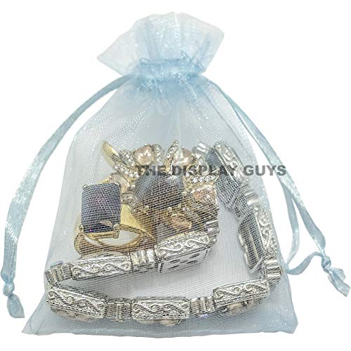 TheDisplayGuys 100-Pack 3x4 Blue Sheer Organza Gift Bags with Drawstring, Jewelry Candy Treat Wedding Party Favors Mesh Pouch