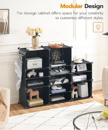 8 Cube Shoe Rack with Door, Holds 32 Pairs of Shoes, 8 Tier Shoe Storage Cabinet for Closet, Shoe Organizer Steel Structure, Plastic Panel Black, Easy to Assemble, for Entryway, Hallway