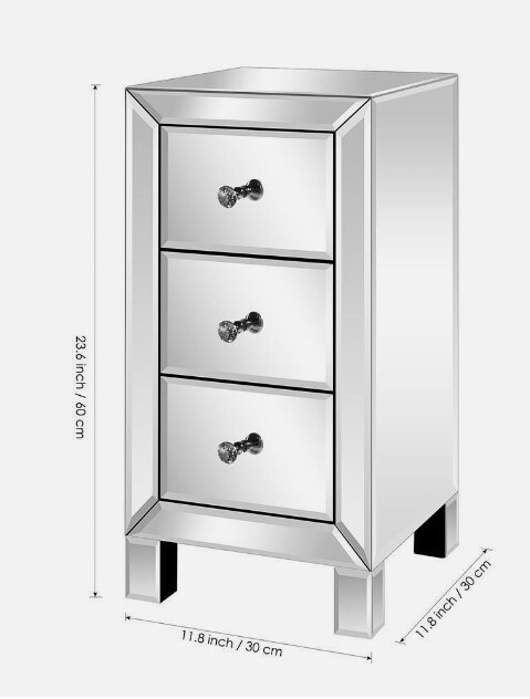 Nightstand with 3 Drawers Bedroom Storage Mirrored Bedside End Table Accents for the Home