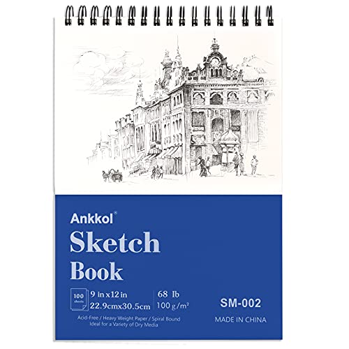 9 x 12 Sketchbook, 68lb/100gsm Sketch Pad 100 Sheets Spiral-Bound Acid Free  Drawing Paper with Hard Cover Art Paper for Drawing and Painting for