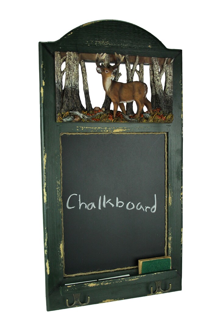 Rustic Wood Frame Country Deer Hanging Chalkboard with Hooks