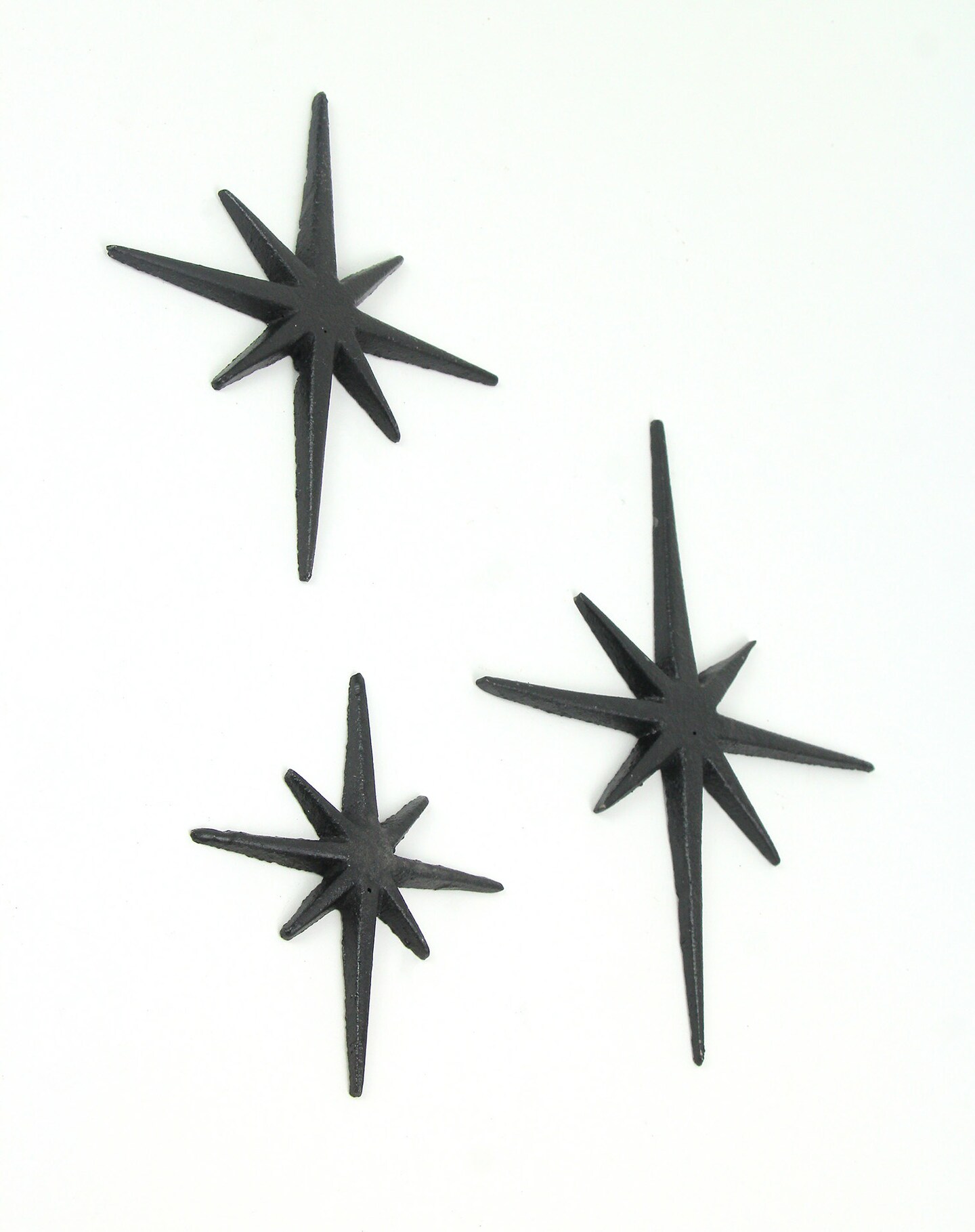 Set of Three Cast Iron 8 Pointed Atomic Starburst Wall Hangings Stars