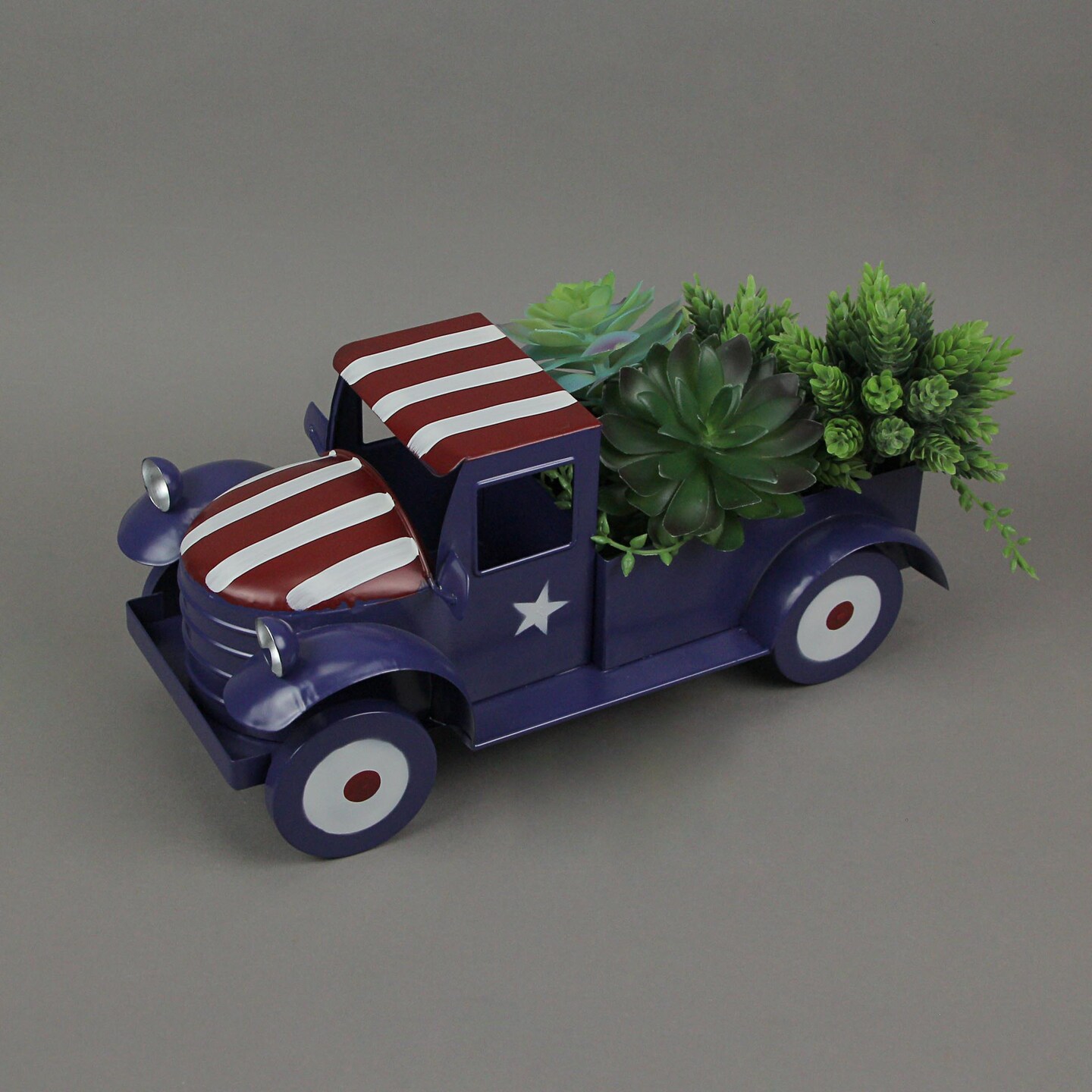 Rustic Metal Vintage Patriotic Pickup Truck Planter Antique Stars &#x26; Stripes