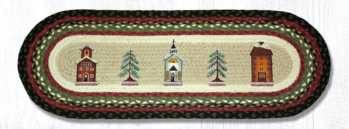 Earth Rugs OP-338 Winter Village Oval Patch Runner 13&#x22; x 36&#x22;