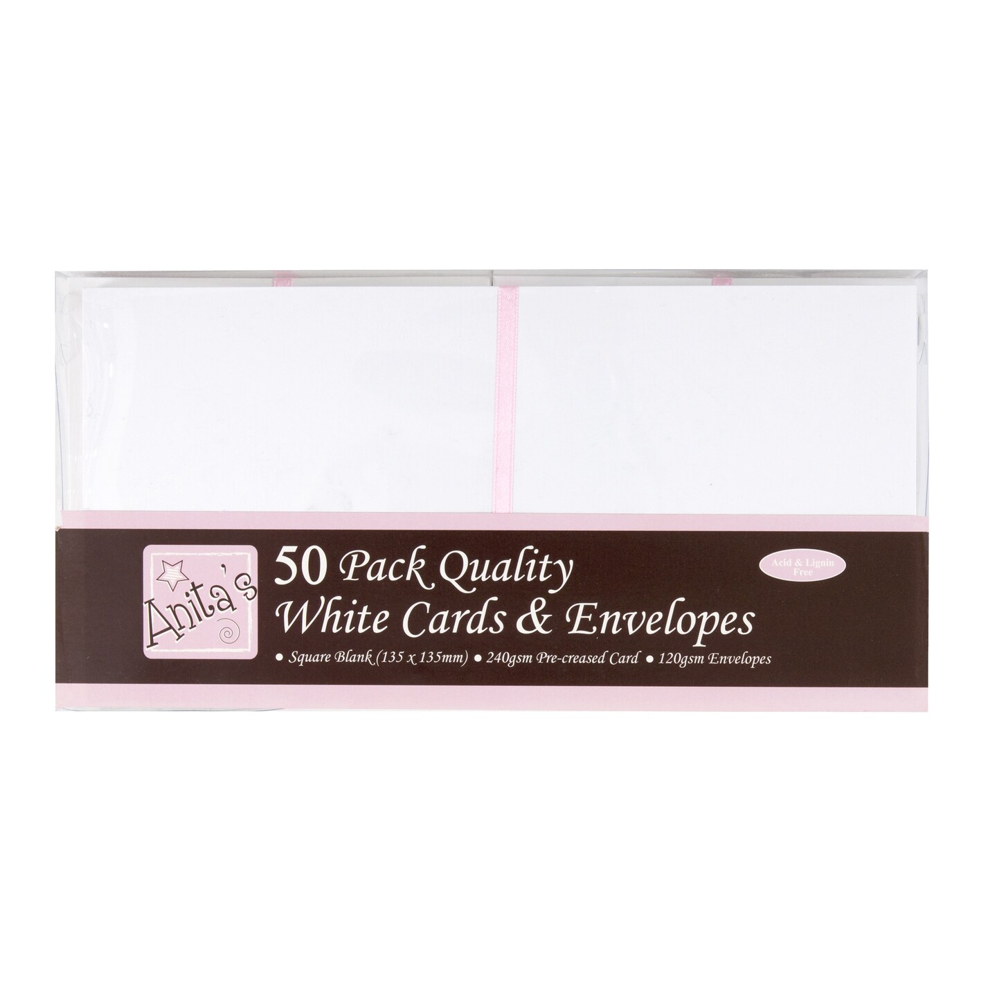 Anita&#x27;s Square Cards W/Envelopes 5&#x22;X5&#x22; 50/Pkg-White