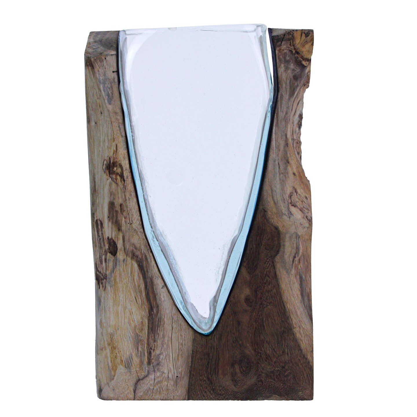 14 Inch Natural Wood Stand Blown Glass Vase Rustic Flower Centerpiece Home Decor