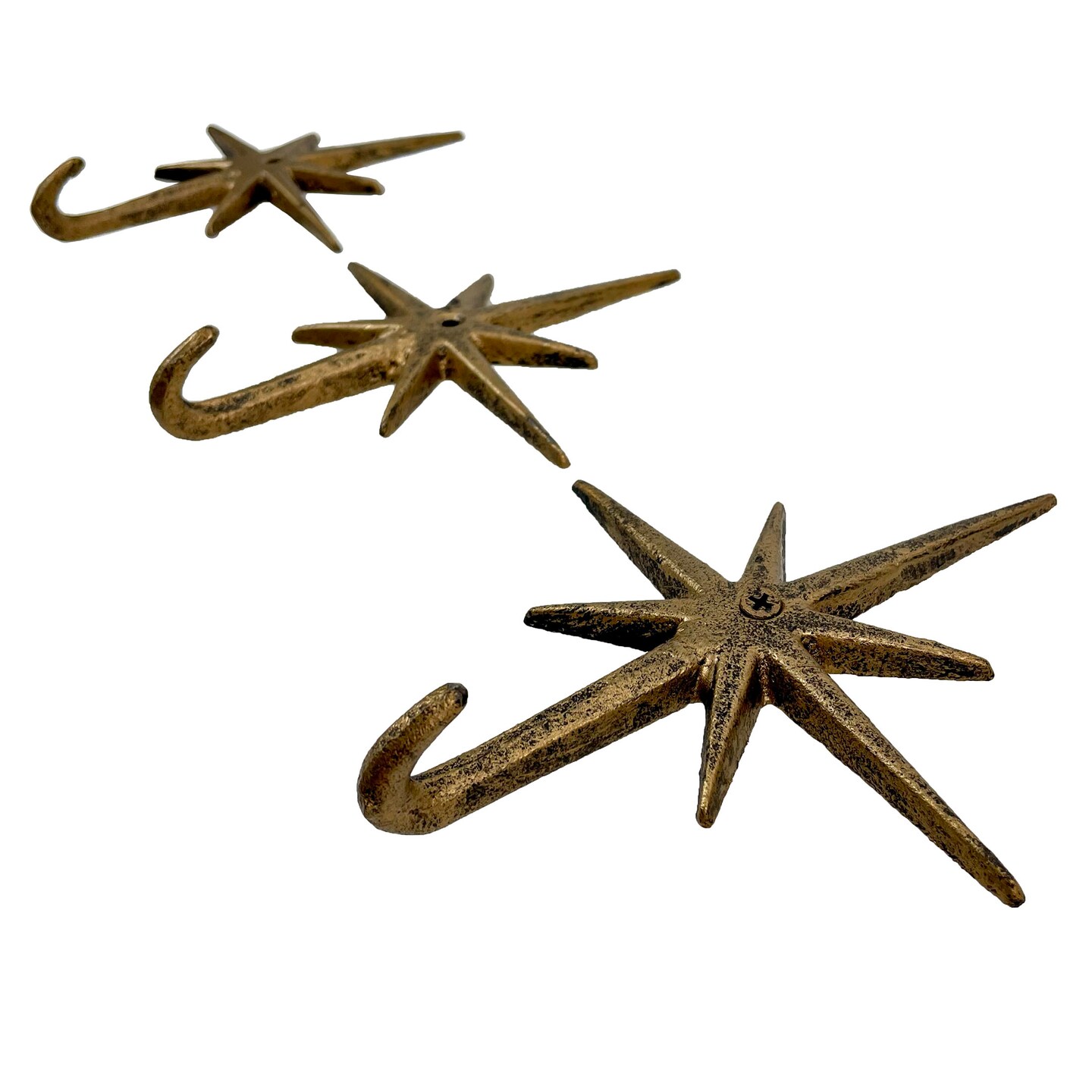 Set of 3 Cast Iron Atomic Starburst Wall Hooks