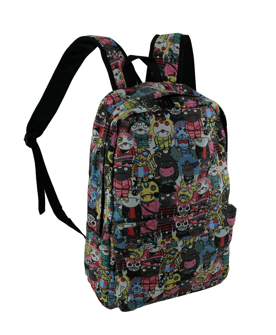 Colorful Cartoon Monster Mass Canvas Backpack