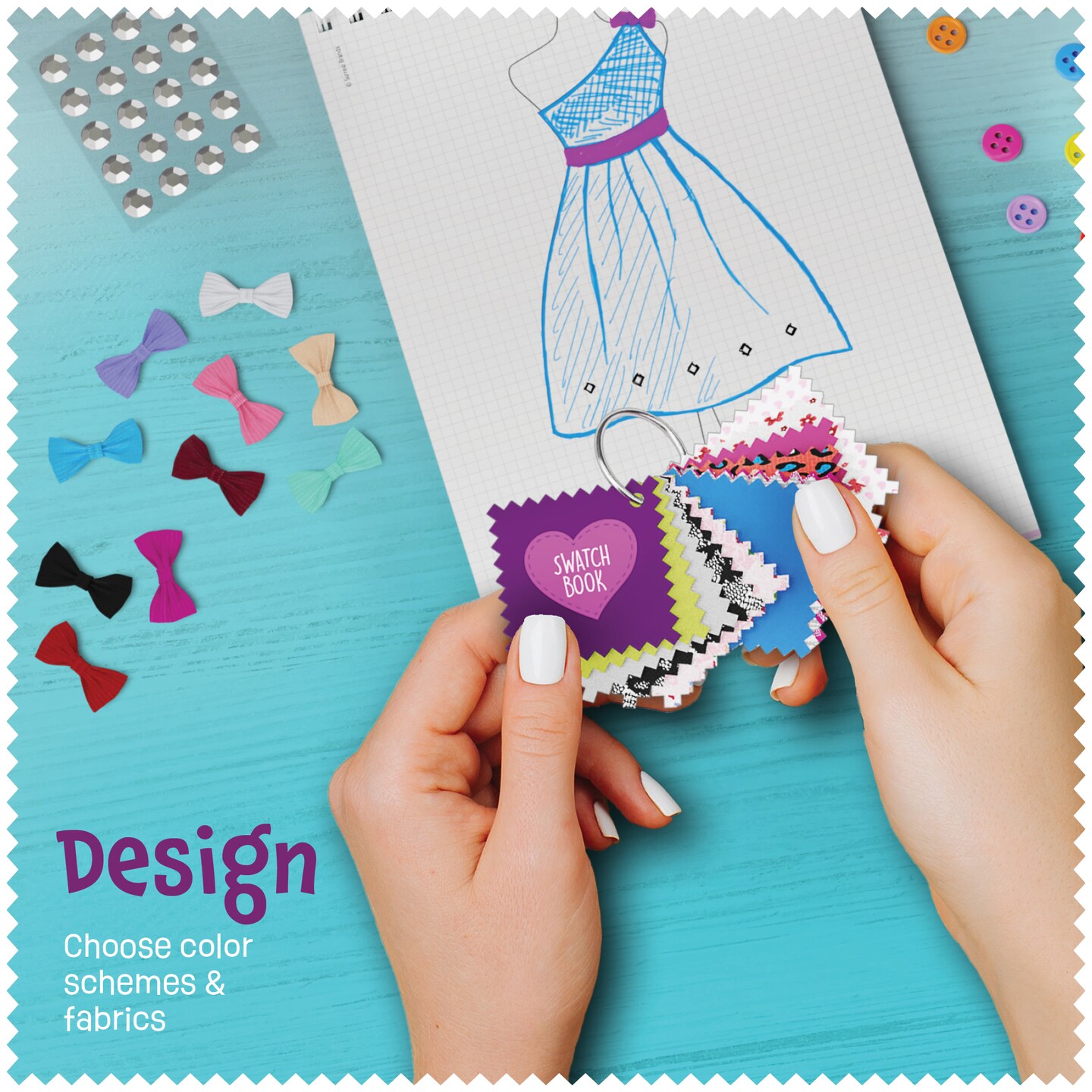 Pretty Me Fashion Design Studio - Sewing Kit for Kids - Designer Dress Girls Arts Crafts Kits Ages 6, 7, 8, 9, 10, 11, 12 Age - Sketch, Sew, Style - Kid Art Projects Gift - Girl Craft Activities Gifts