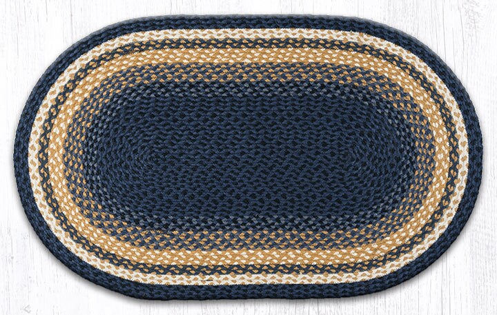 Earth Rugs C-79 Lt. Blue / Dk. Blue / Mustard Oval Braided Rug 27" x 45"