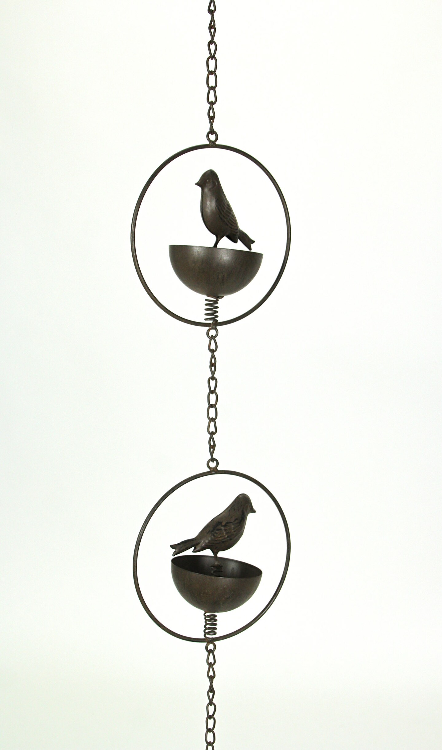 65 Inch Bird Bowl Metal Rain Chain Decorative Patio Accent Garden Decor Art