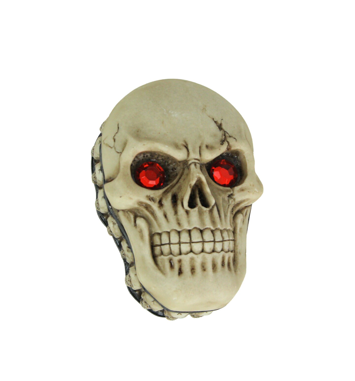Creepy Human Skull Lidded Trinket Box With Jeweled Red Eyes
