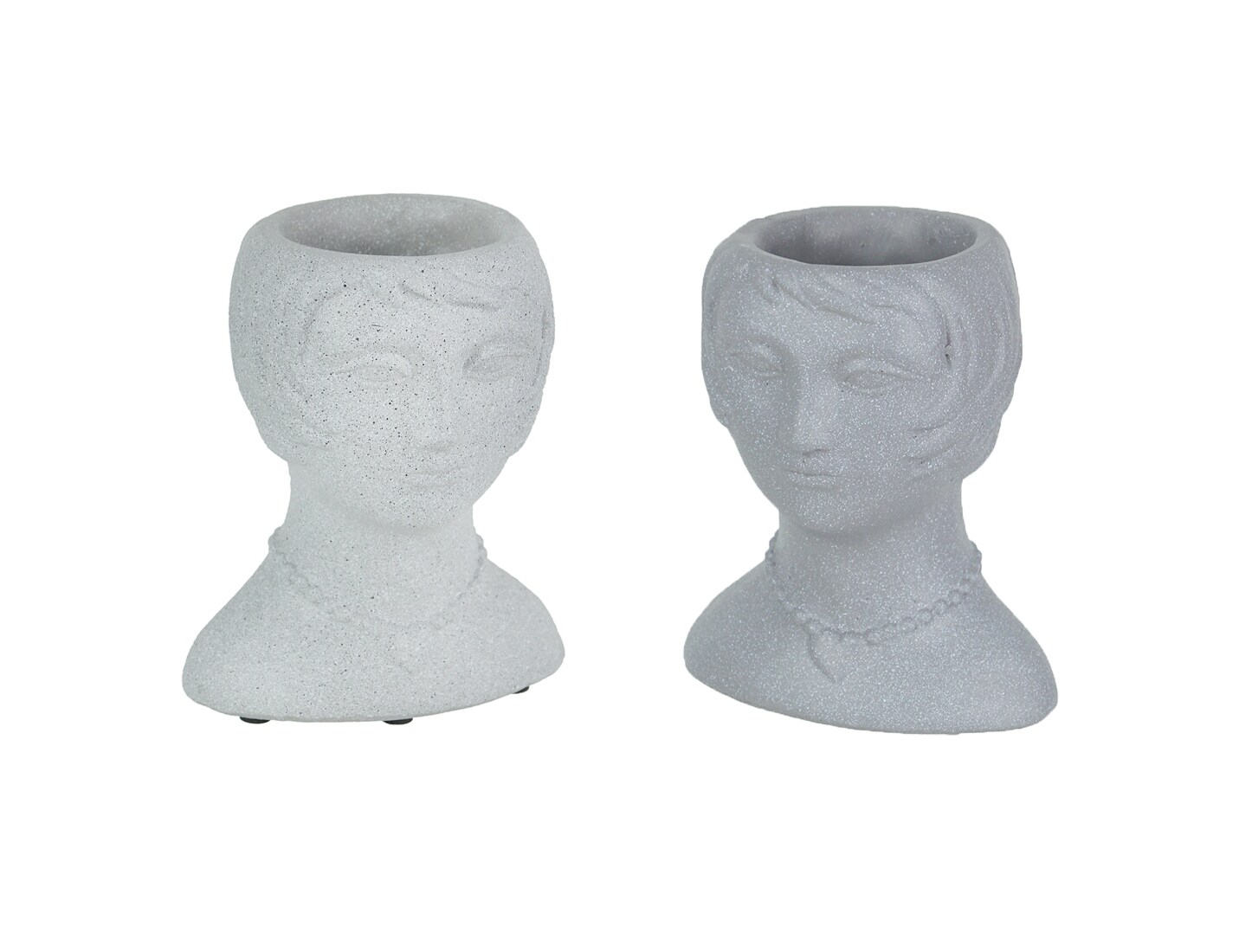 Roaring 20's Flapper Lady Gray Concrete Head Mini Planter 6 Inches Tall
