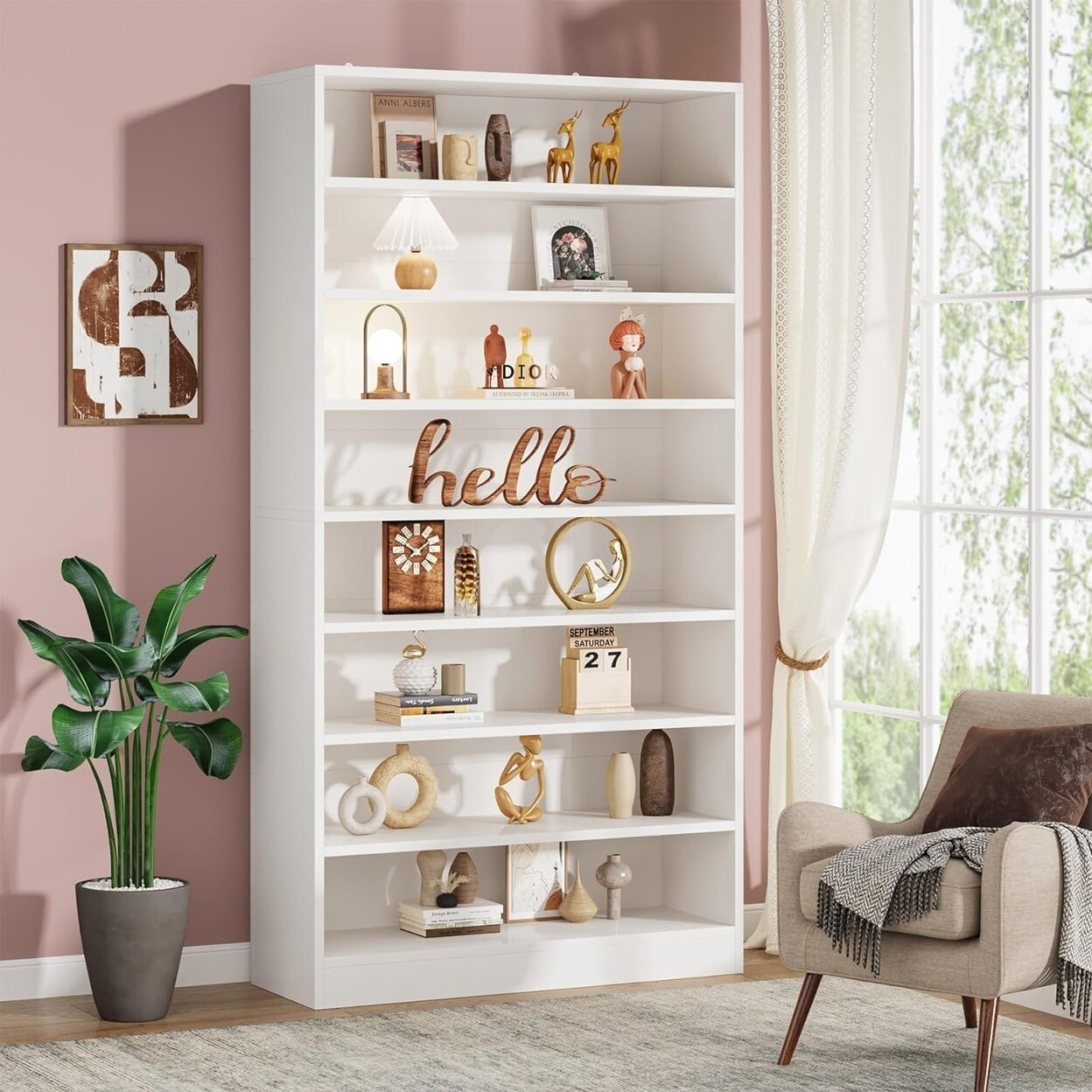 Tribesigns 70.86&#x22; Tall Bookcase Modern 9 Tier Freestanding Shelf White Storage