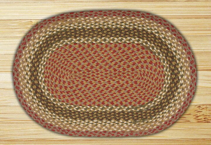 Earth Rugs C-24 Olive / Burgundy / Gray Oval Braided Rug 2 Feet x 8 Feet