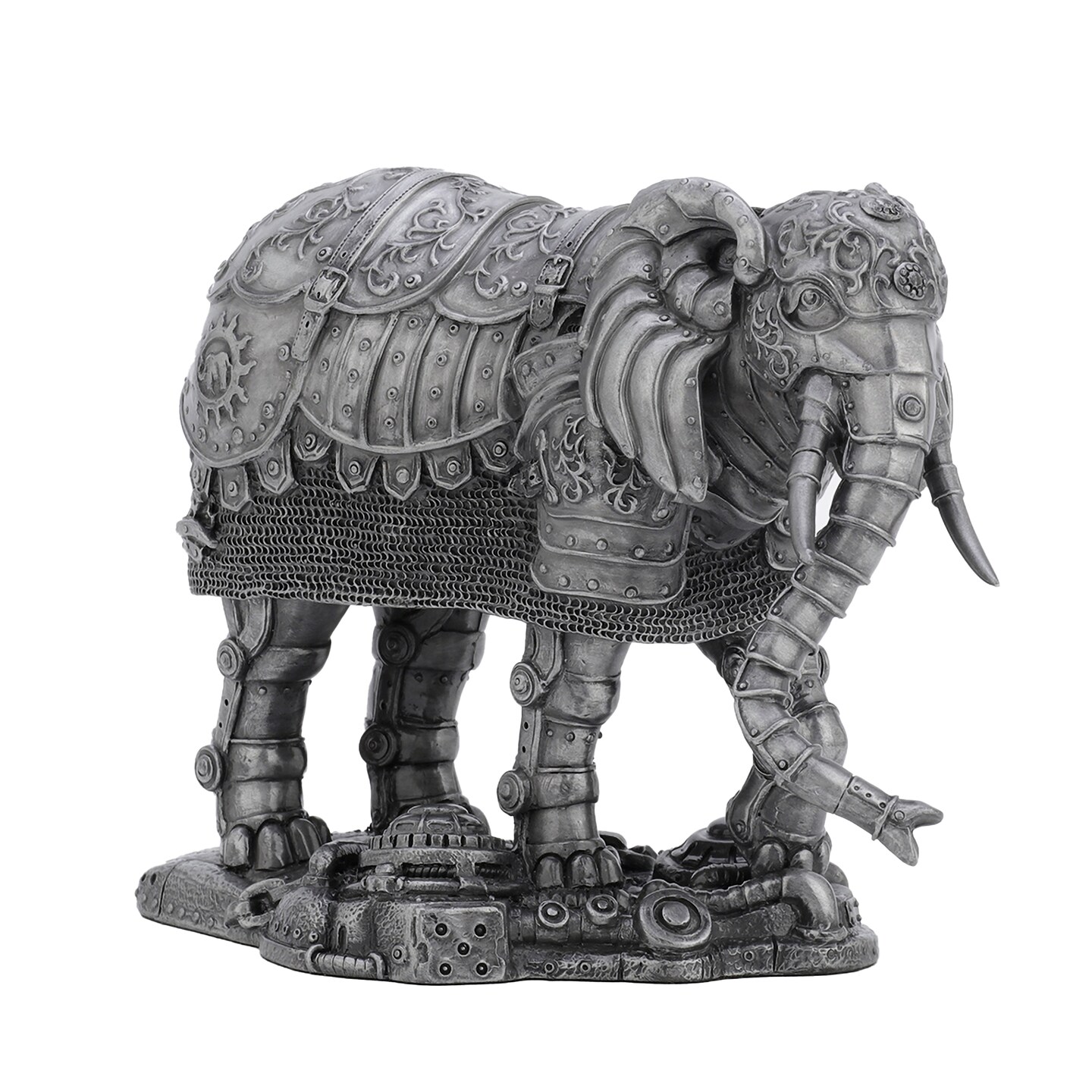 Metallic Silver Pewter Finish Mechanical Steampunk Elephant Statue