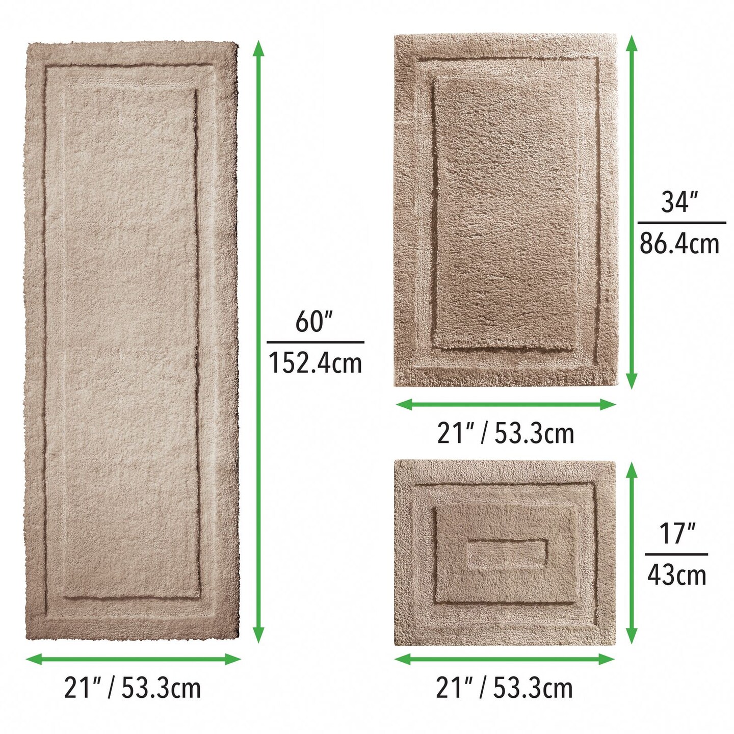 mDesign Microfiber Bath Mats - 3 Piece Bathroom Rug Set