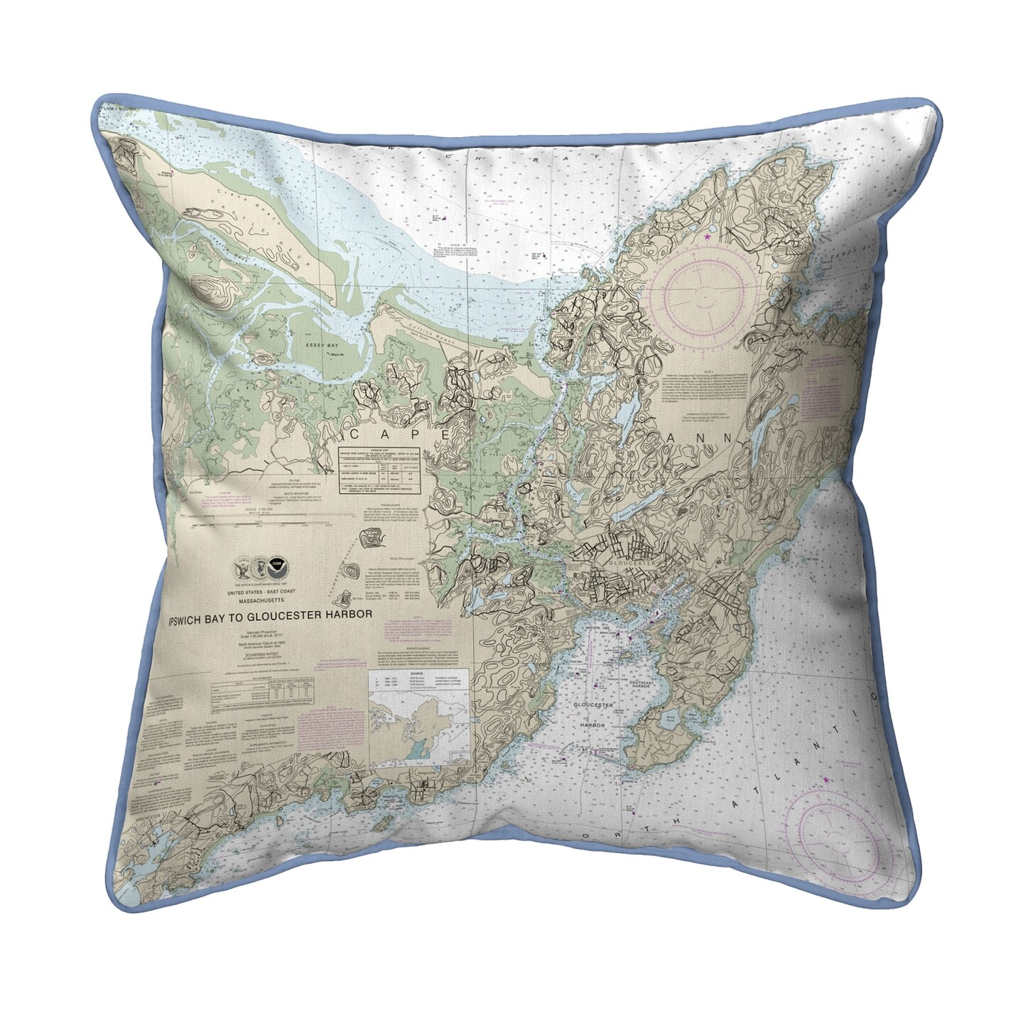 Ipswich Bay Map Pillow 22x22 &#x2013; Extra Large Indoor/Outdoor
