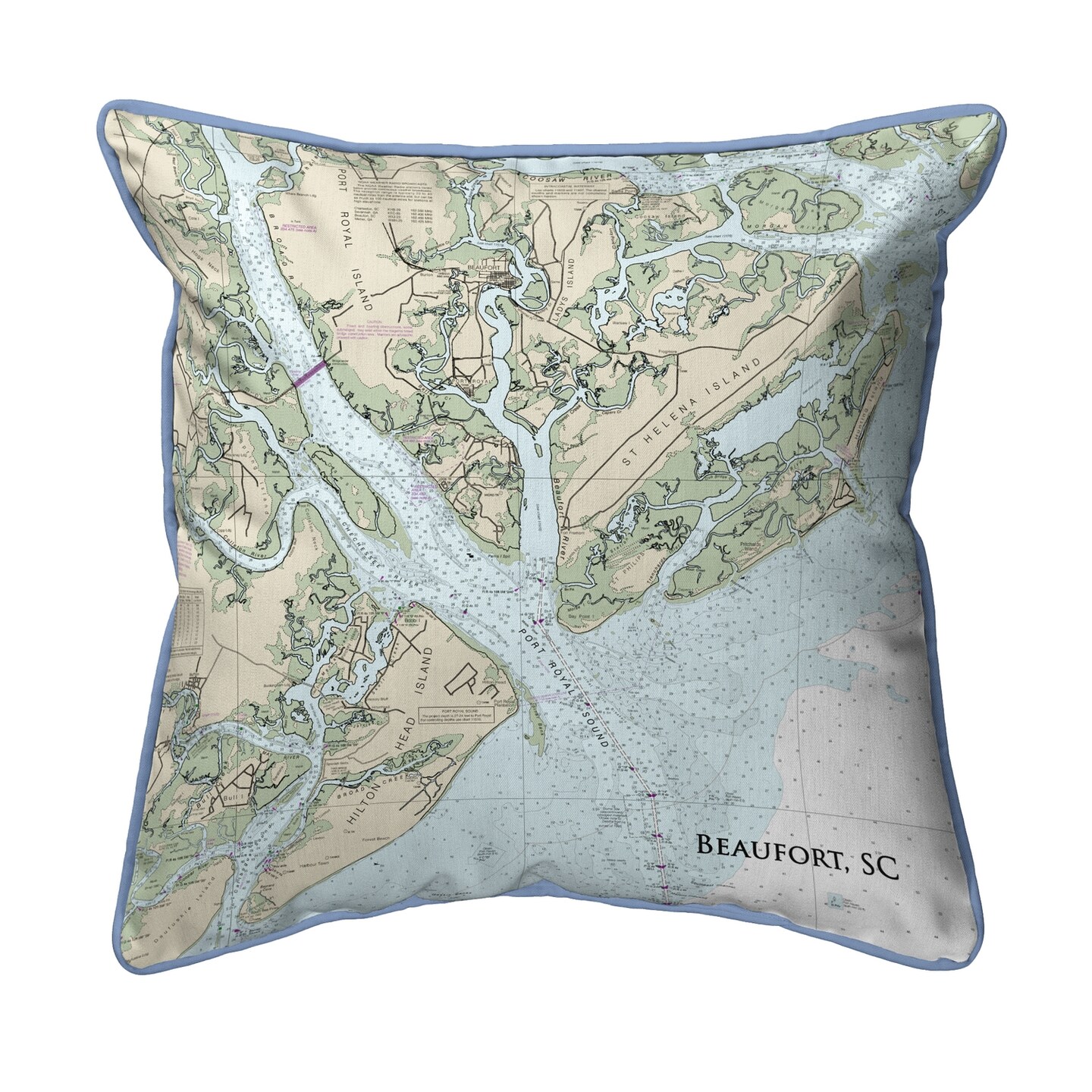 Beaufort, SC Nautical Map Pillow 22x22 &#x2013; Extra Large Zippered