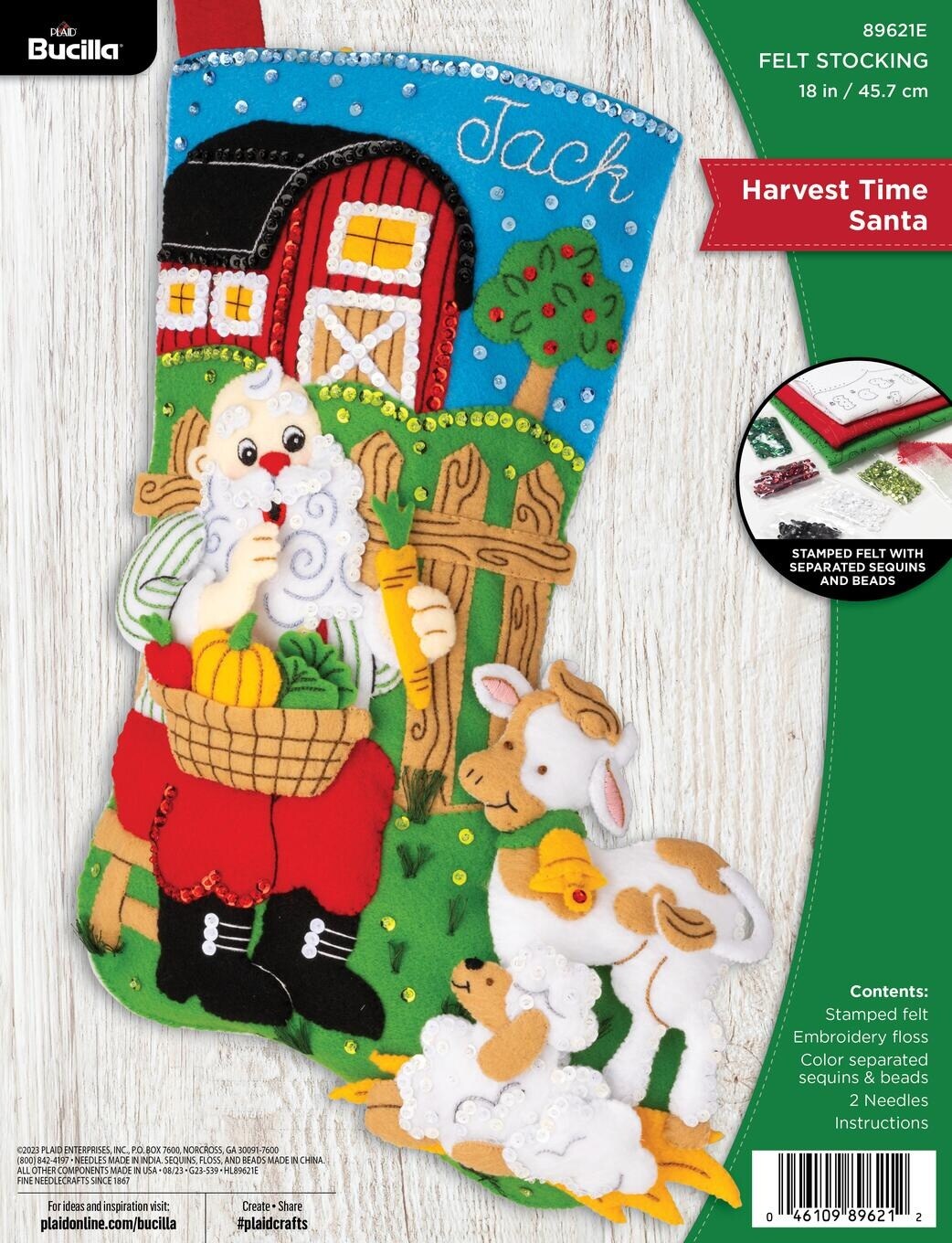 Bucilla Felt Stocking Applique Kit 18&#x22; Long-Harvest Time Santa
