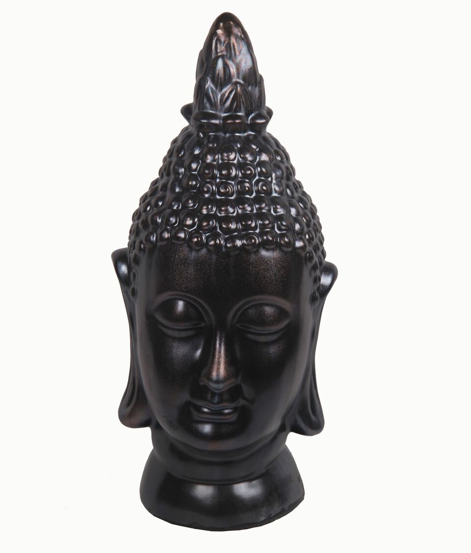 Antique Bronze Ceramic Buddha Head Statue 25 Inches Tall
