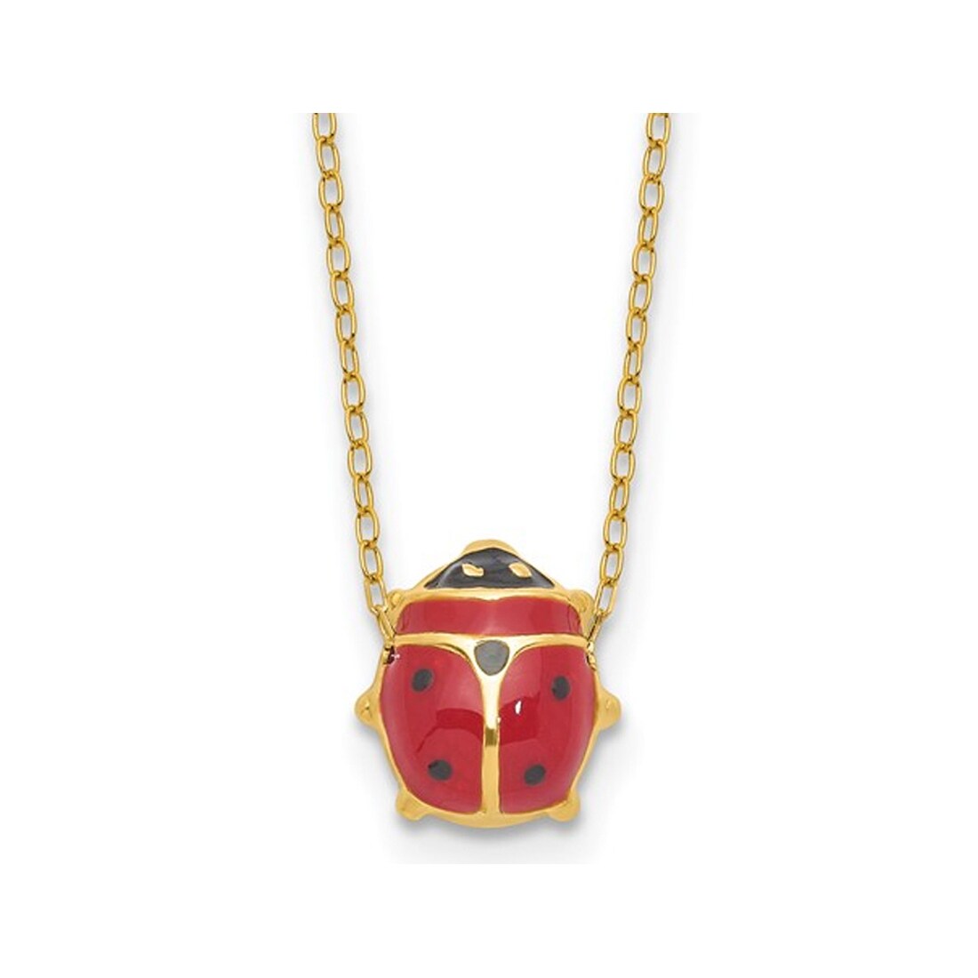 Gem And Harmony 14K Yellow Gold Ladybug Necklace with 17 inch Chain