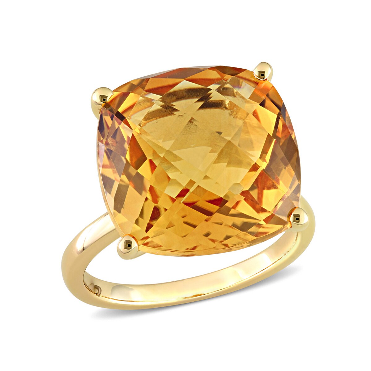 Gem And Harmony 15.00 Carat (ctw) Cushion-Cut Citrine Ring in 14K Yellow Gold