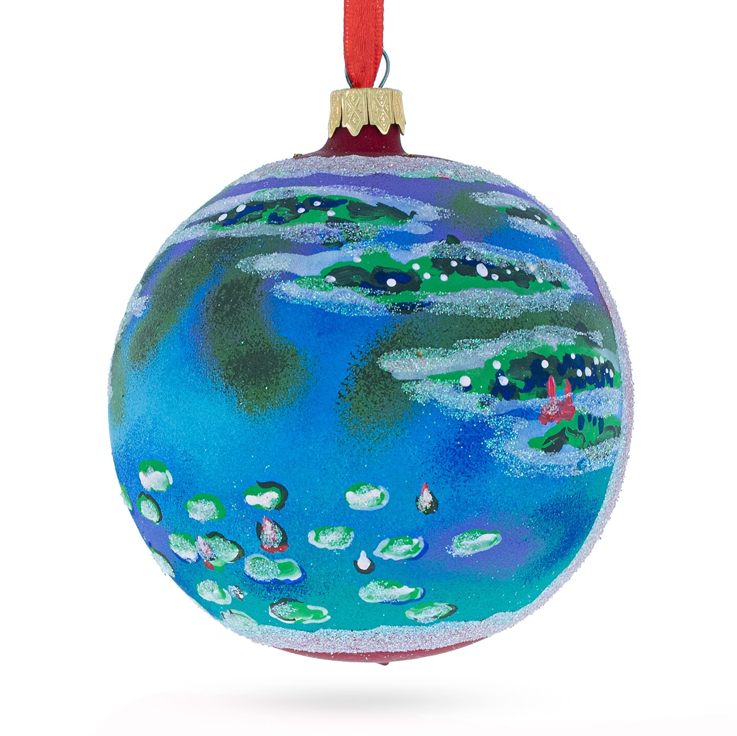 Claude Monet&#x27;s 1907 &#x27;Water Lilies&#x27; Masterpiece Blown Glass Ball Christmas Ornament 4 Inches