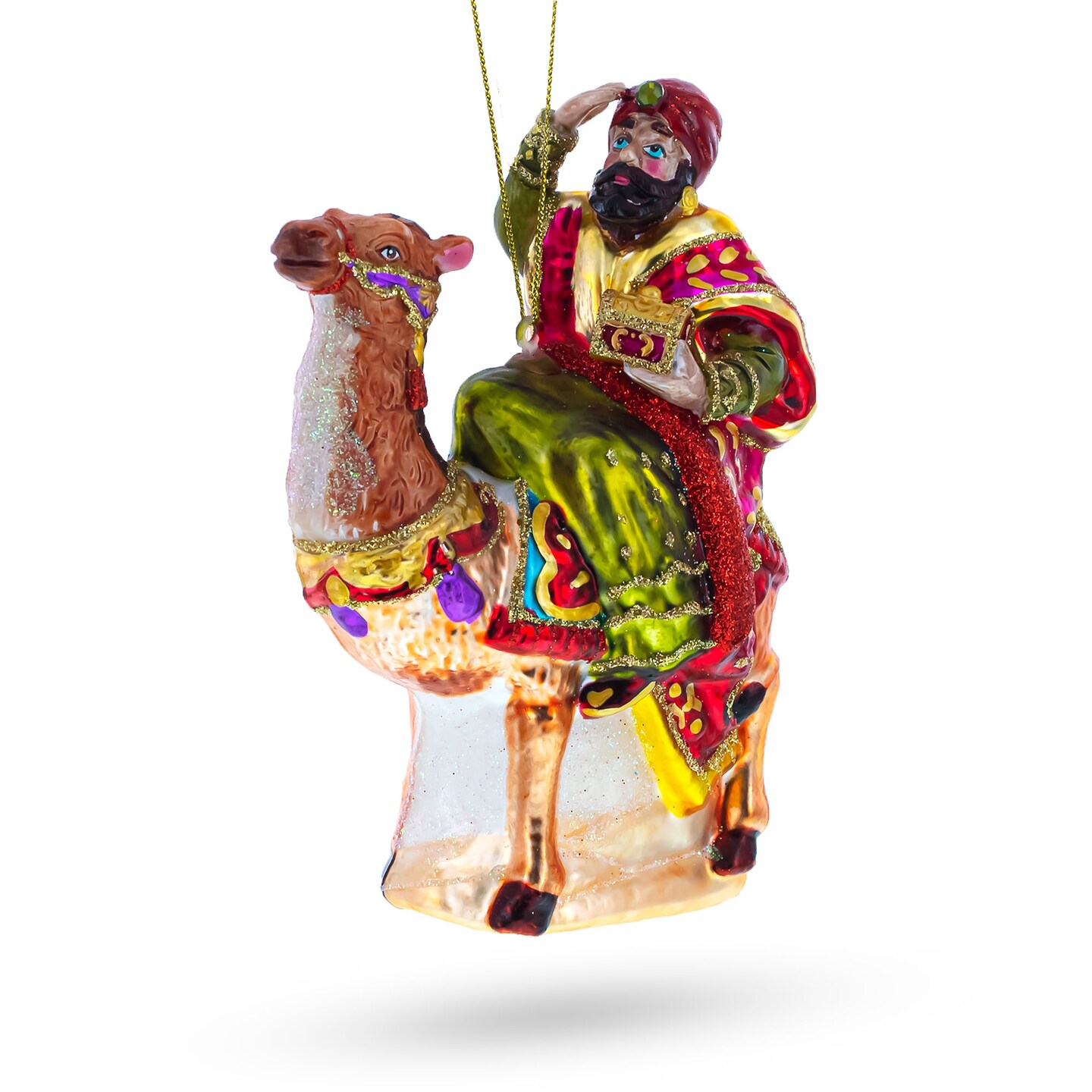 Wiseman Riding a Camel Glass Christmas Ornament